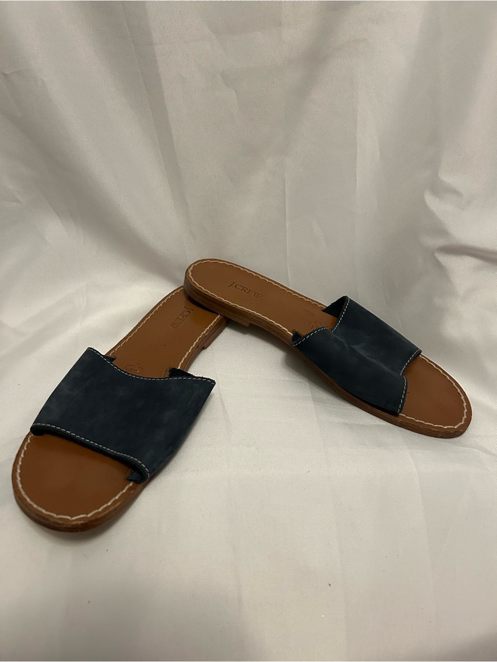 J. Crew Navy Leather Slide Sandals